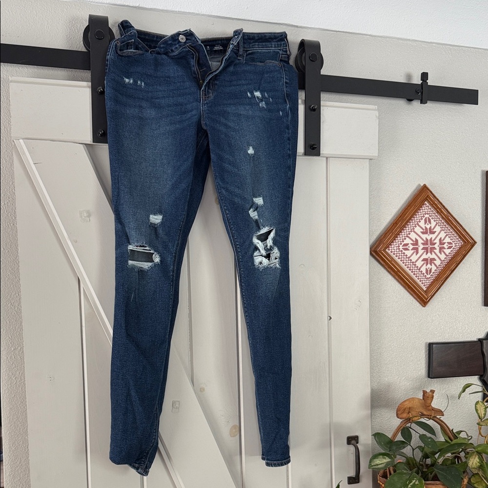 Old Navy Dark Blue Distressed Skinny Jeans